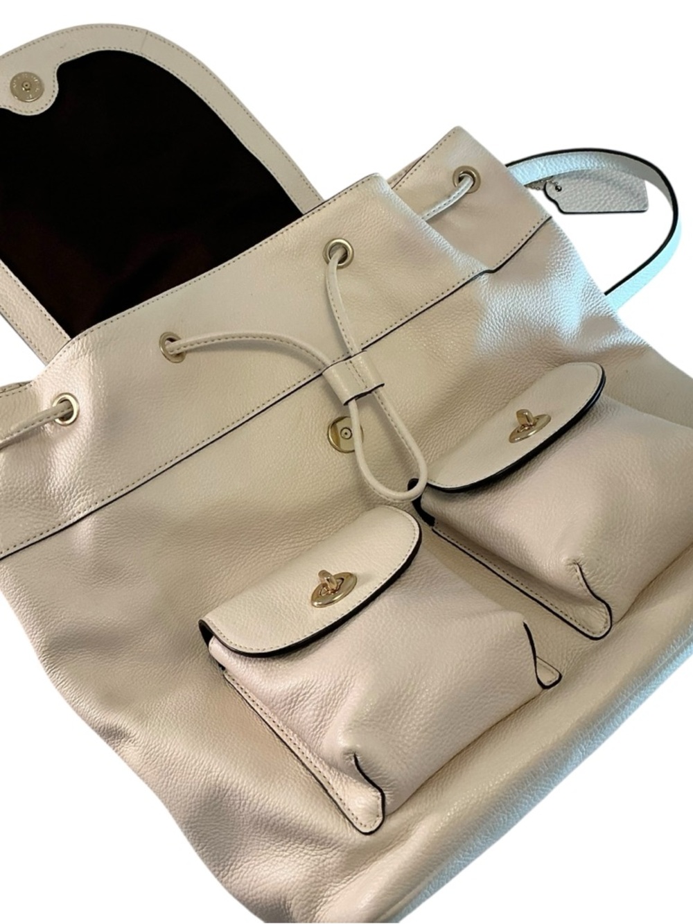COACH Billie Backpack Pebbled Leather Chalk White Coach Bag Drawstring, Dust Bag - Picture 5 of 15